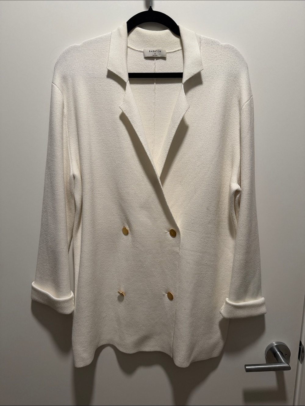 Babaton Ivory Double-Breasted Blazer with Gold Buttons